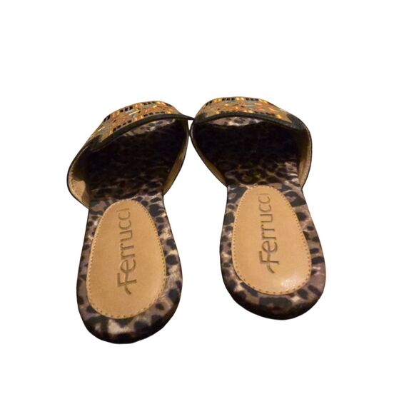 Ferrucci Leopard Embroidered Sandal US 7B Leather Suede Hand Made Maximalist - Picture 5 of 12